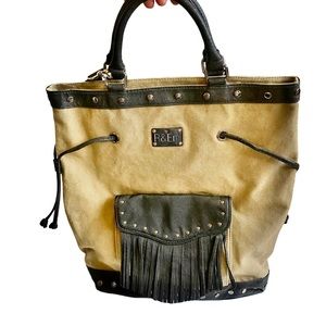 R&EM Rebecca Minkoff Canvas Vegan Leather Tote Bag